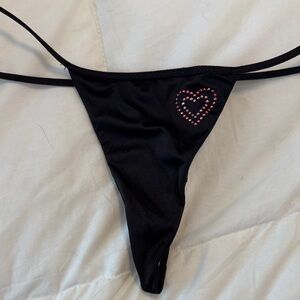 Victoria's Secret Black Panty with Pink Heart Detail S
